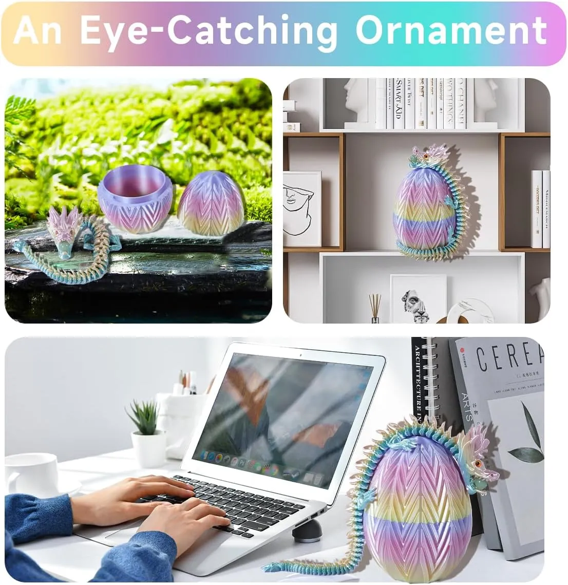 3D Printed Dragon Egg - Fidget Dragon Toy with Surprise Energy Stone Inside - Articulated Dragons - Flexible Joint Parts - Unique Figurines, Desk Decorations, Stocking Stuffers, Gifts for Kids
