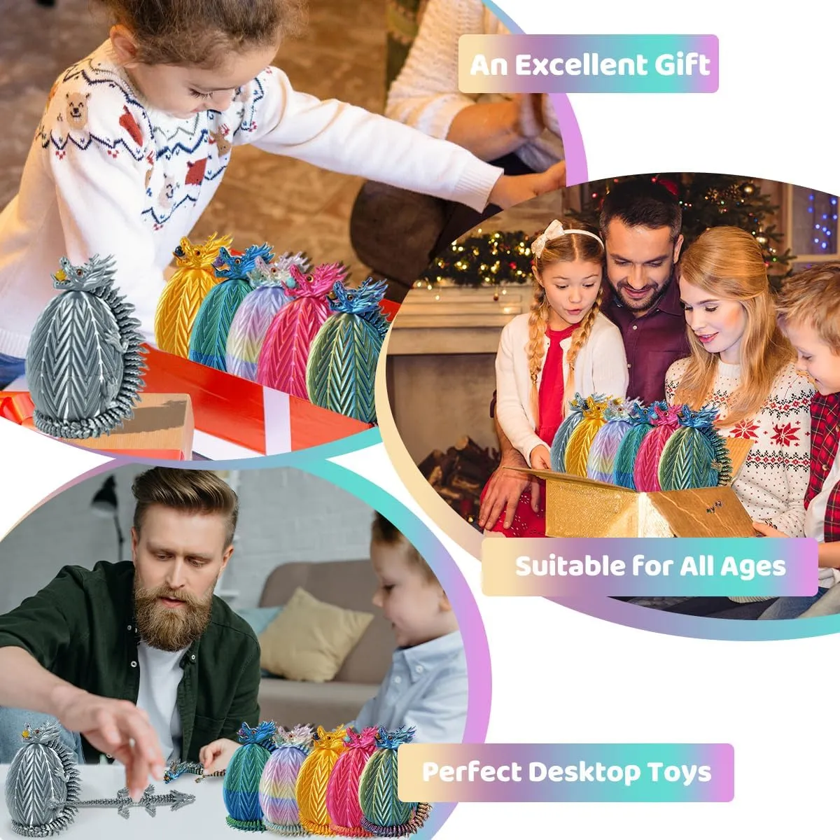 3D Printed Dragon Egg - Fidget Dragon Toy with Surprise Energy Stone Inside - Articulated Dragons - Flexible Joint Parts - Unique Figurines, Desk Decorations, Stocking Stuffers, Gifts for Kids