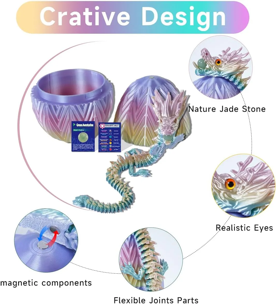 3D Printed Dragon Egg - Fidget Dragon Toy with Surprise Energy Stone Inside - Articulated Dragons - Flexible Joint Parts - Unique Figurines, Desk Decorations, Stocking Stuffers, Gifts for Kids