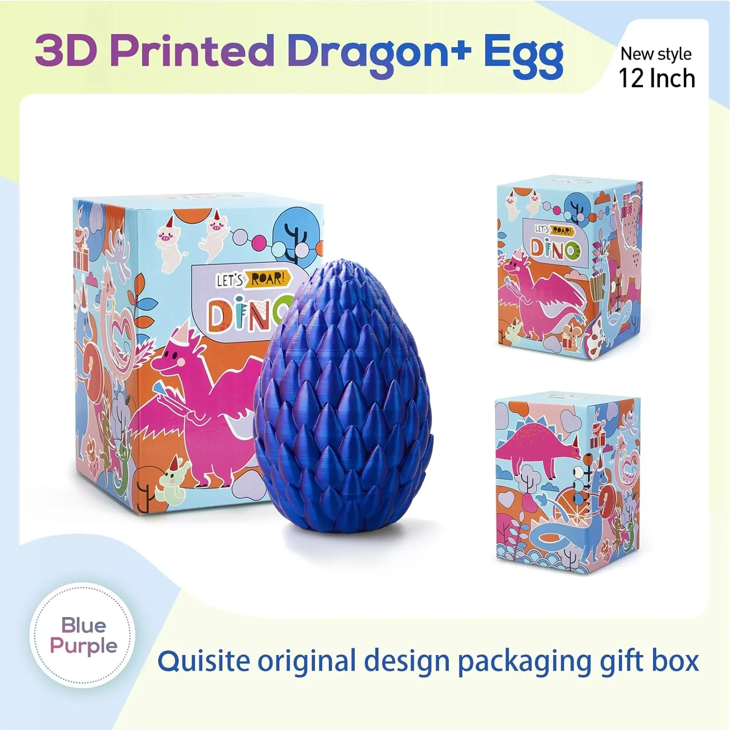 3D Printed Dragon,Dragon Eggs with Dragon Inside,Surprise Dragon Egg Toy,12'' Full Articulated Crystal 3D Dragon