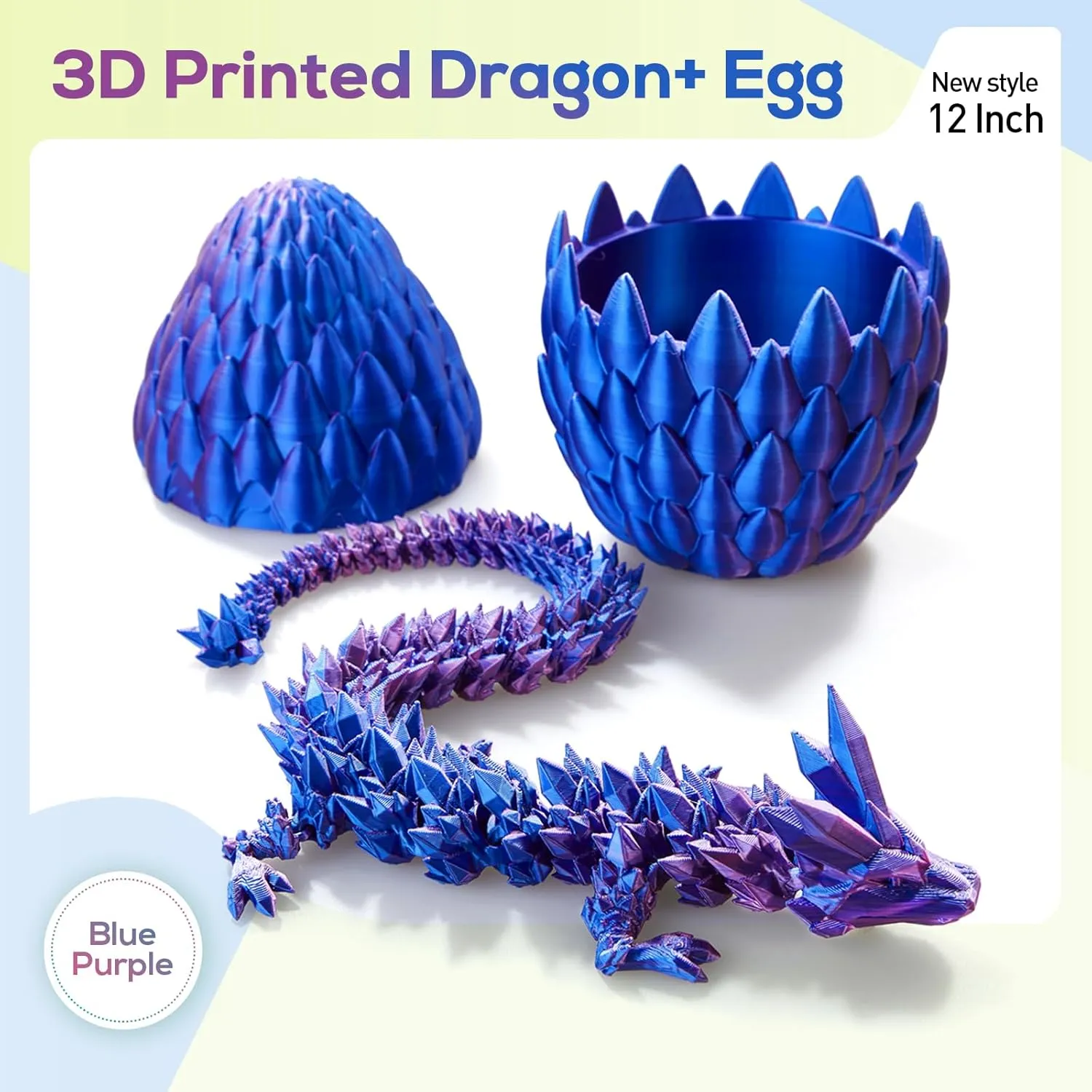3D Printed Dragon,Dragon Eggs with Dragon Inside,Surprise Dragon Egg Toy,12'' Full Articulated Crystal 3D Dragon