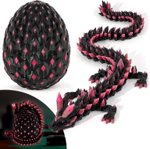 3D Printed Glow in The Dark Red Dragon with Egg – Articulated Fire Crystal Dragon Toy – 3D Printer Fantasy Collectible – Dragon Egg with Dragon Inside