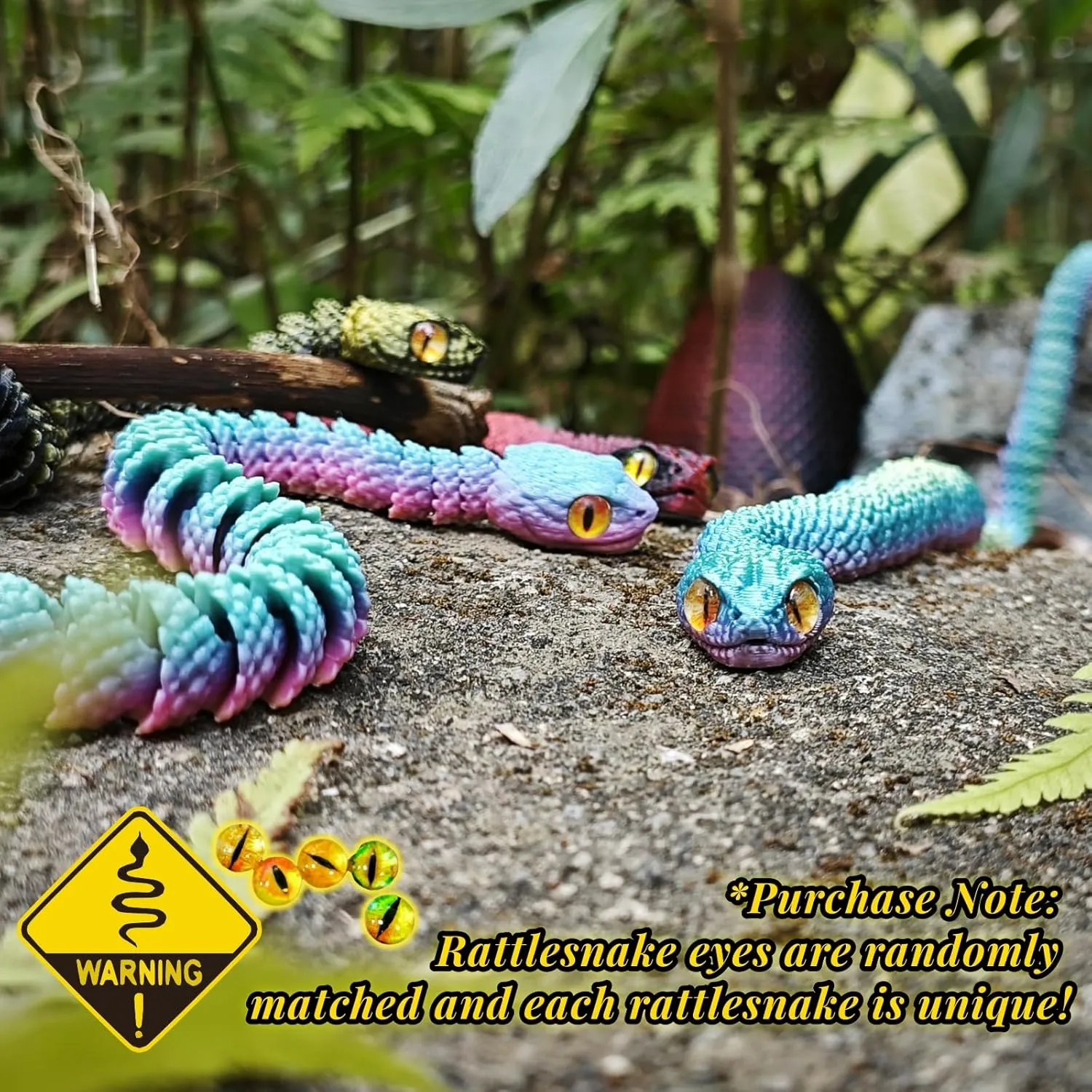 3D Printed Snake with Egg Set - 23.23Inch Flexible Articulated Snake with Luminous Tail, 3D Printed Animal Fake Snake Fidget Toys for Kids & Adults (Multicolored)
