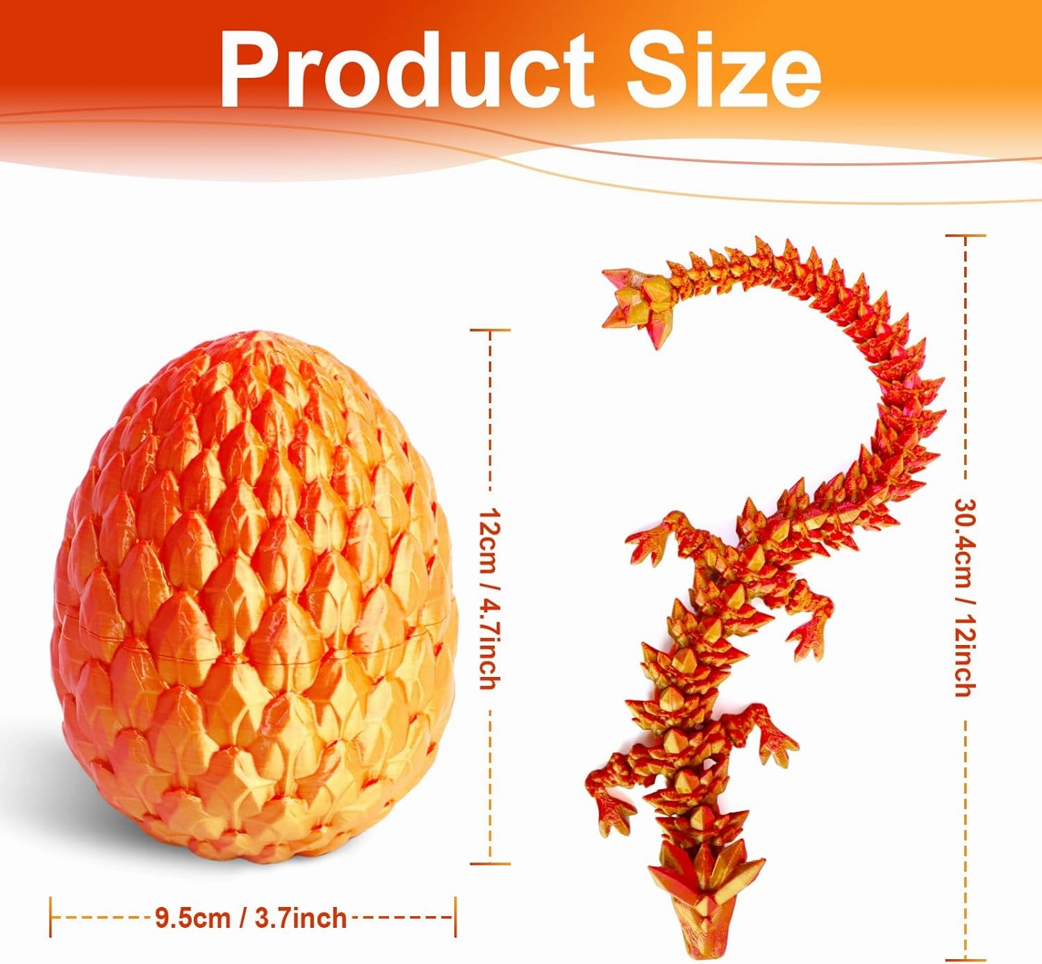 3D Printed Dragon Egg - 12 inch Dragon in Gemstone Egg, Easter Basket Stuffers, Flexible Fidget Toy, Executive Desk Pet, Figure Decor, Easter Egg(Red Mix Gold)