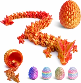 3D Printed Dragon Egg - 12 inch Dragon in Gemstone Egg, Easter Basket Stuffers, Flexible Fidget Toy, Executive Desk Pet, Figure Decor, Easter Egg(Red Mix Gold)