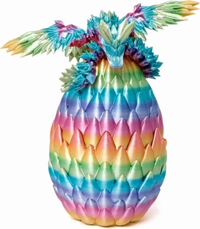 3D Printed Dragon Egg, Large 9" Rainbow Flying Dragon in Colorful Eggs, Fidget Toy for Birthday Gift, Flexible Desk Figure Decor, Mystery Desk Pet (Rainbow)