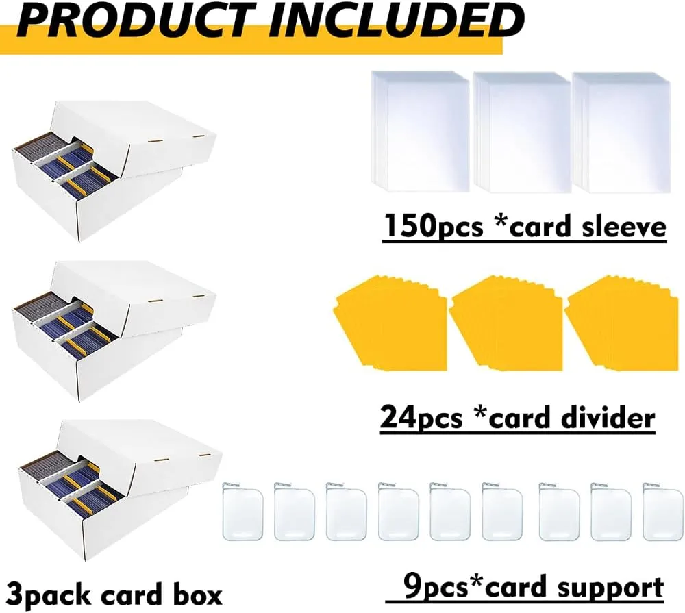 3Pack Collector Card Storage Box,2400 Count Sports Card Organizer with 24 dividers & 150 card sleeves for Game Mtg,Tcg,Soccer Basketball