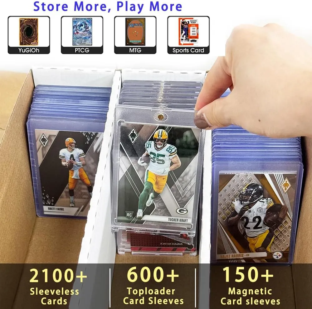 3Pack Collector Card Storage Box,2400 Count Sports Card Organizer with 24 dividers & 150 card sleeves for Game Mtg,Tcg,Soccer Basketball