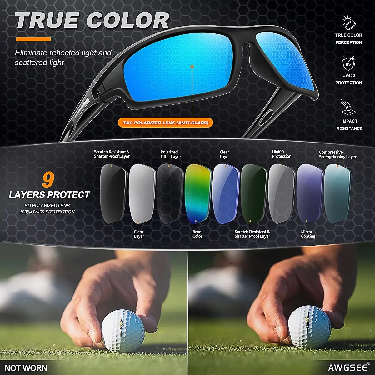 3PACK Polarized Sports Sunglasses for Men Driving Golf Fishing Running Sun Glasses UV400 Protection