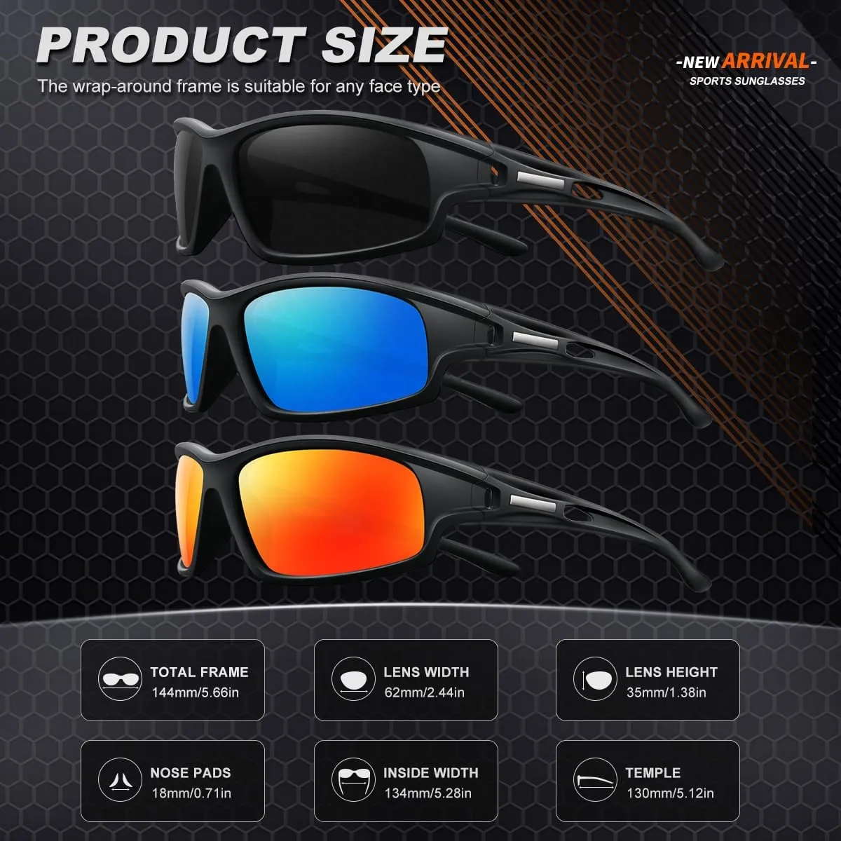 3PACK Polarized Sports Sunglasses for Men Driving Golf Fishing Running Sun Glasses UV400 Protection