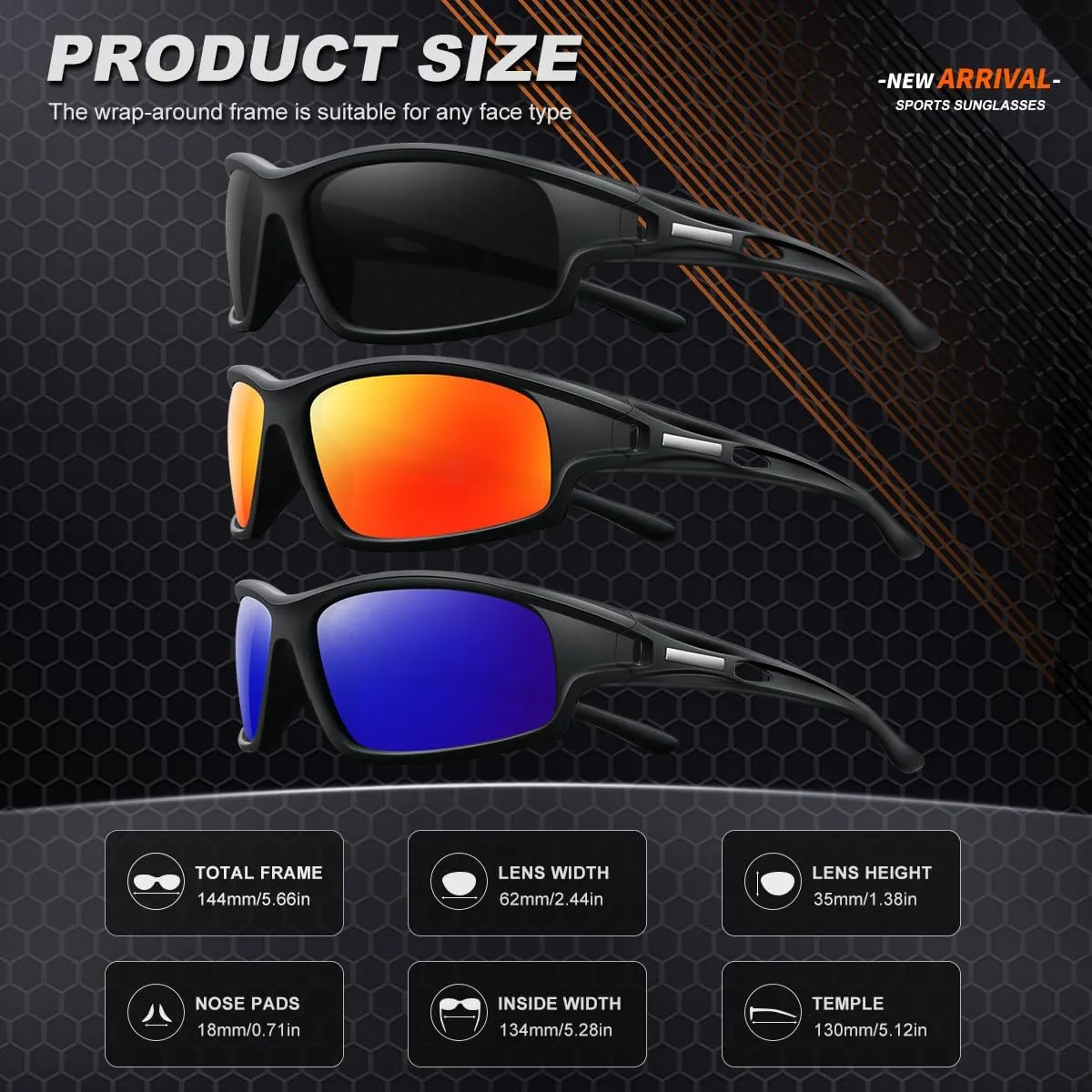 3PACK Polarized Sports Sunglasses for Men Driving Golf Fishing Running Sun Glasses UV400 Protection