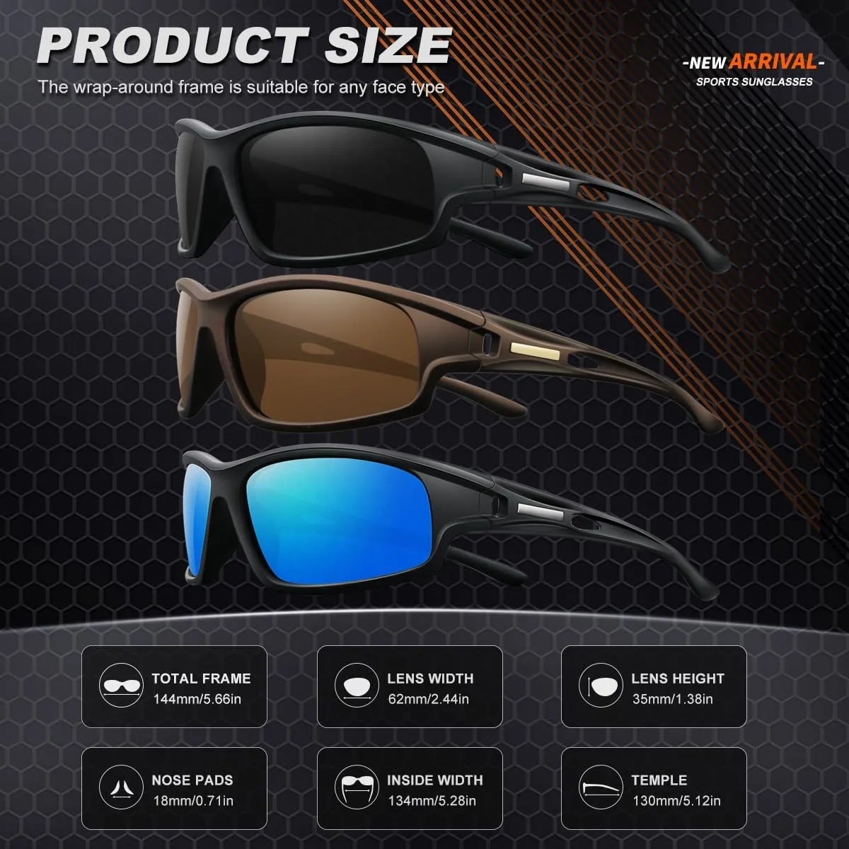 3PACK Polarized Sports Sunglasses for Men Driving Golf Fishing Running Sun Glasses UV400 Protection