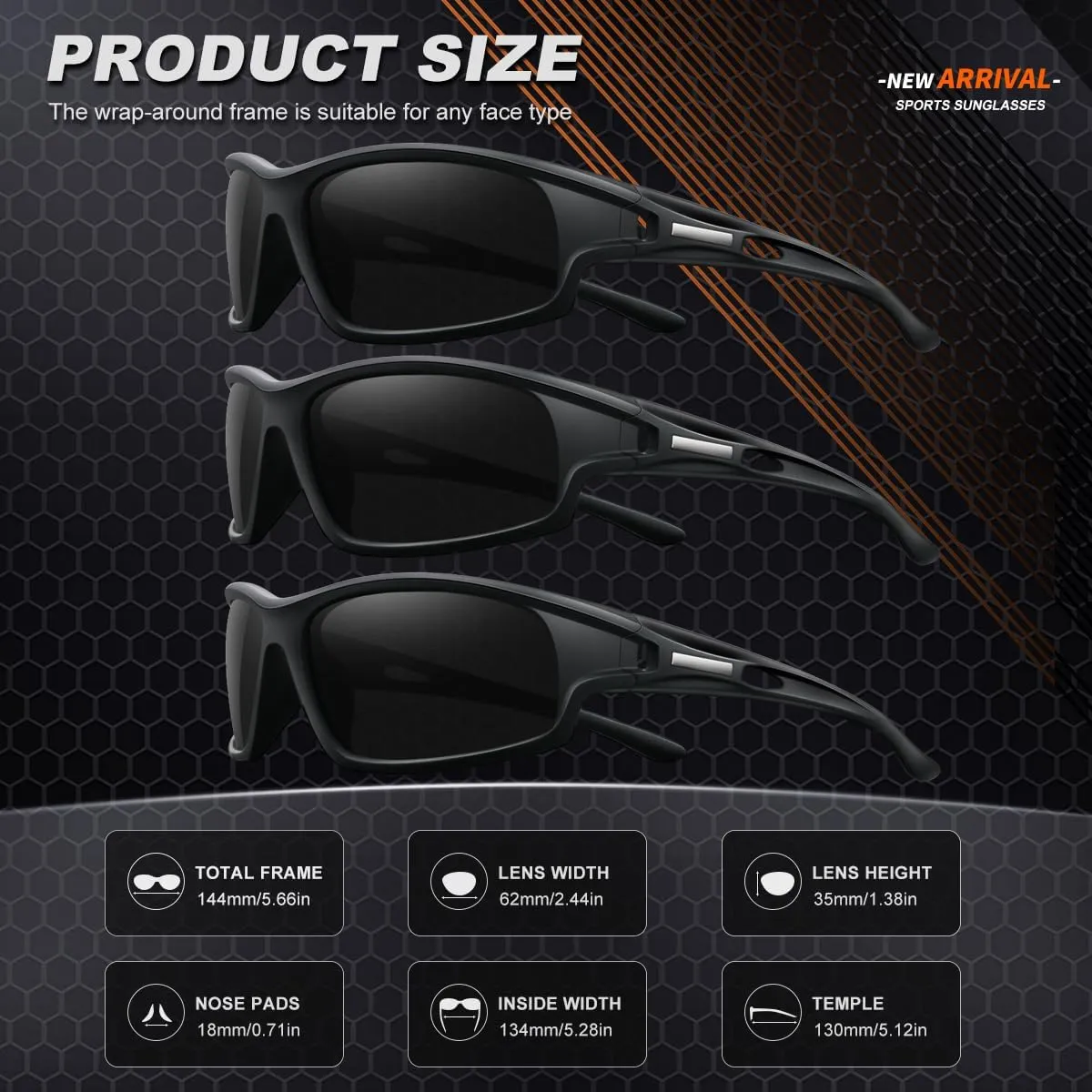3PACK Polarized Sports Sunglasses for Men Driving Golf Fishing Running Sun Glasses UV400 Protection