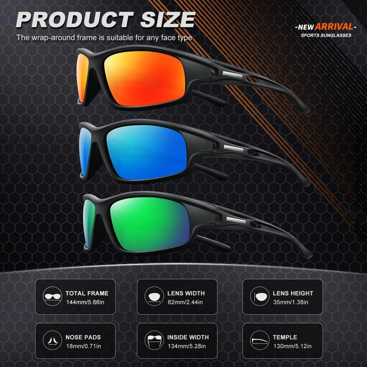 3PACK Polarized Sports Sunglasses for Men Driving Golf Fishing Running Sun Glasses UV400 Protection