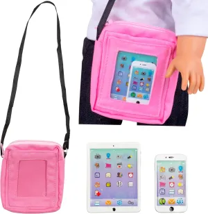 3pc Tech Set for American 18" Dolls w Cell Phone, Computer Tablet, and Accessory Bag- Premium Durable Metal Construction- Perfect Techie Girl Gift Set for Less