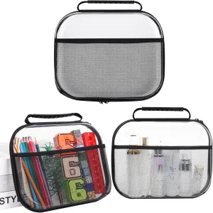3PCS Clear Zipper Pouches Hard Shell with Handle, Portable Clear Makeup Bags, Waterproof Travel Toiletry Bag, Mesh Zipper Pouches for Organizing, Large Toy Storage Bag, Diaper Bag Organizing Pouches