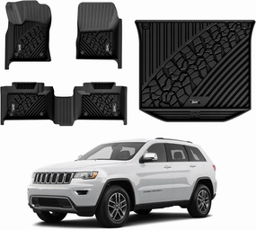 3W Floor Mats & Cargo Liner Fit for Jeep Grand Cherokee 2016-2021/ Grand Cherokee WK 2022 2023 (Non L), TPE All Weather Custom Fit 1st and 2nd Rows Car Mats and Trunk Liner, Black