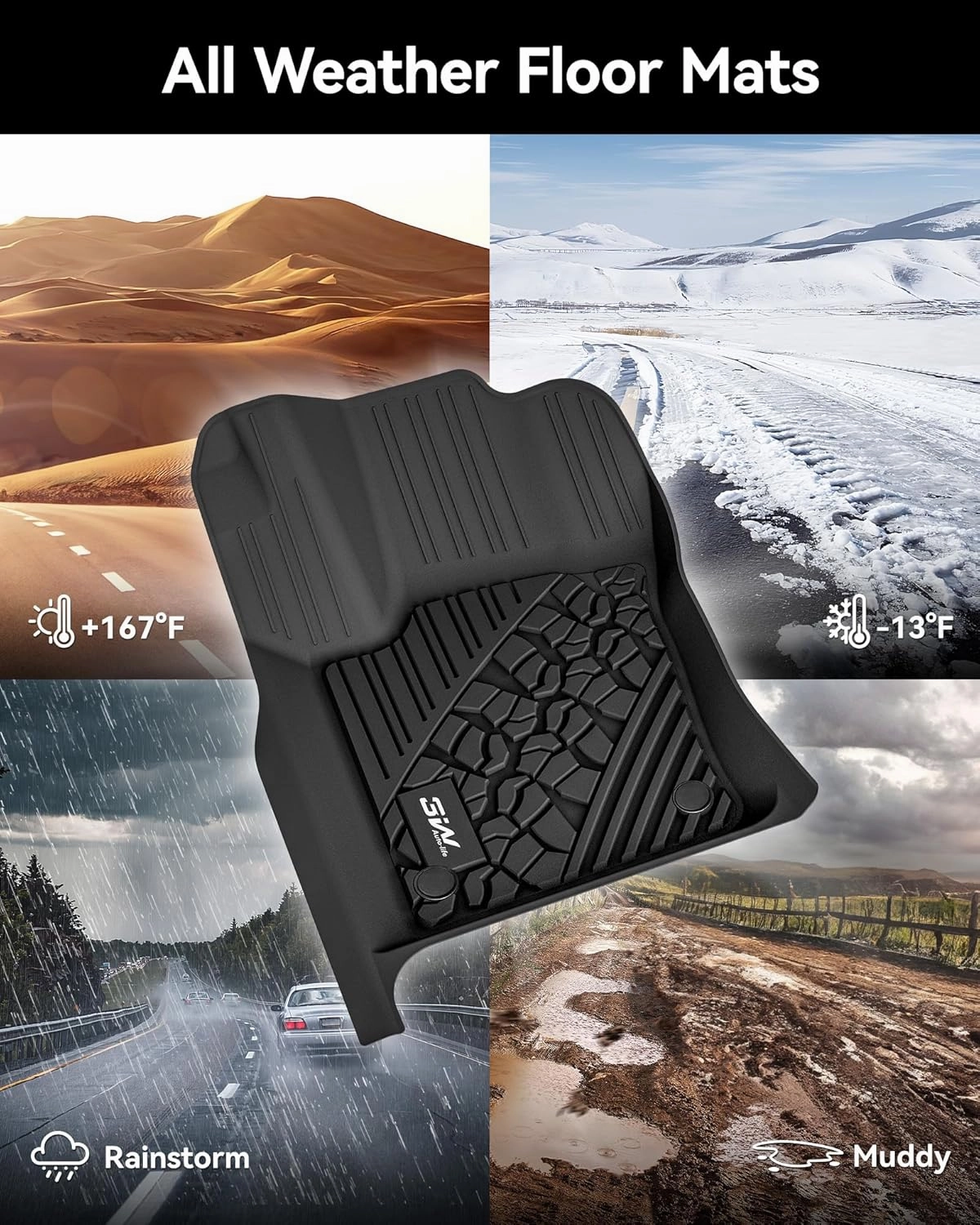 3W Floor Mats & Cargo Liner Fit for Jeep Grand Cherokee 2016-2021/ Grand Cherokee WK 2022 2023 (Non L), TPE All Weather Custom Fit 1st and 2nd Rows Car Mats and Trunk Liner, Black