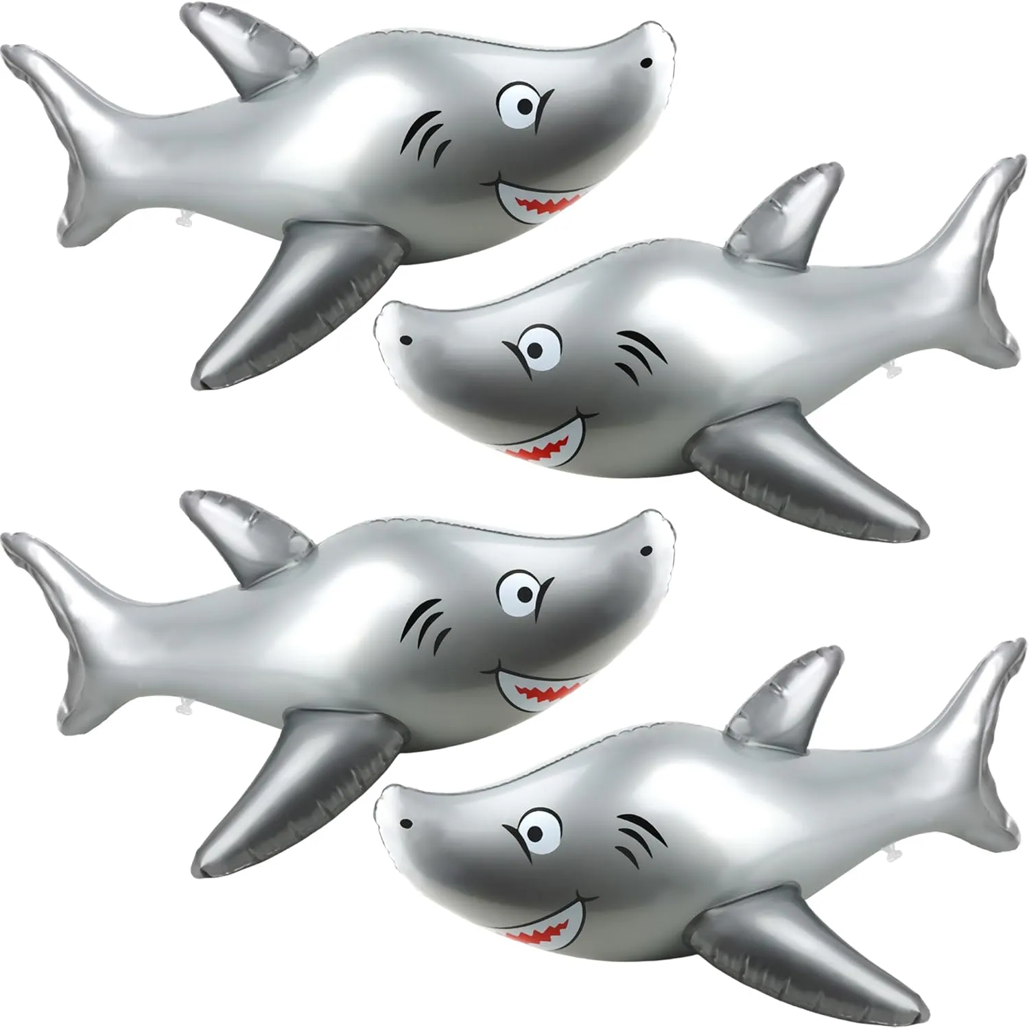 4 Pack 40 Inch Inflatable Shark Pool Float Toy for Summer Beach Pool Sea Ocean Party Supplies