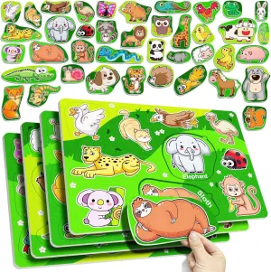 4 Pack 40 Pieces Felt Zoo Land Animals Forest Toys for Toddlers Sorting Busy Board Montessori Matching Game Jigsaw Educational Preschool Early Learning Skills Batter Than Wooden Toy Gift for Kids