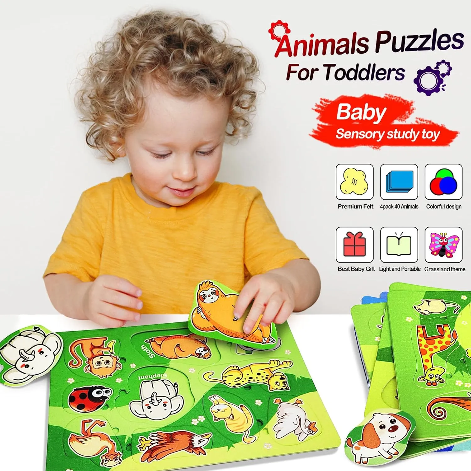 4 Pack 40 Pieces Felt Zoo Land Animals Forest Toys for Toddlers Sorting Busy Board Montessori Matching Game Jigsaw Educational Preschool Early Learning Skills Batter Than Wooden Toy Gift for Kids