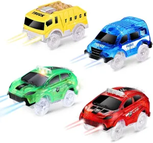 4 Pack Tracks Cars Replacement ONLY, Glow in The Dark Racing Car Track Accessories for Kids Boys and Girls