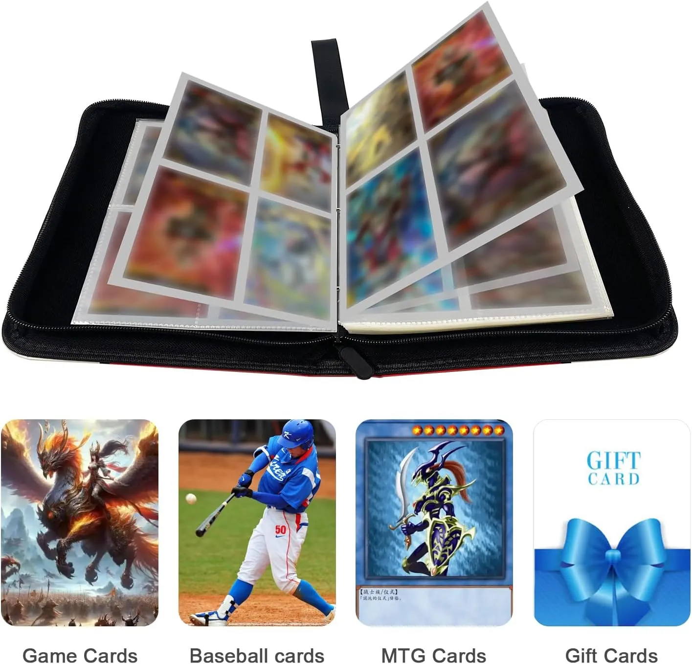 4 Pocket Card Binder with 400 Double Sided Pocket PU Collection Binder - Portable Waterproof Trading Card Storage Bag for Birthday Gifts