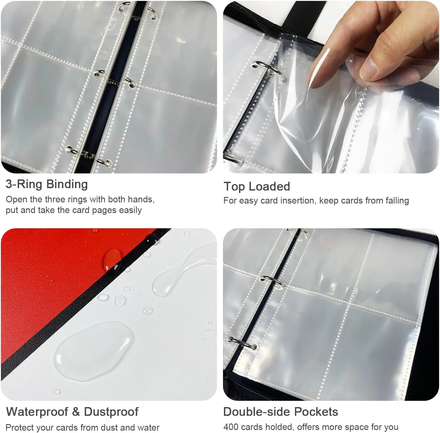 4 Pocket Card Binder with 400 Double Sided Pocket PU Collection Binder - Portable Waterproof Trading Card Storage Bag for Birthday Gifts