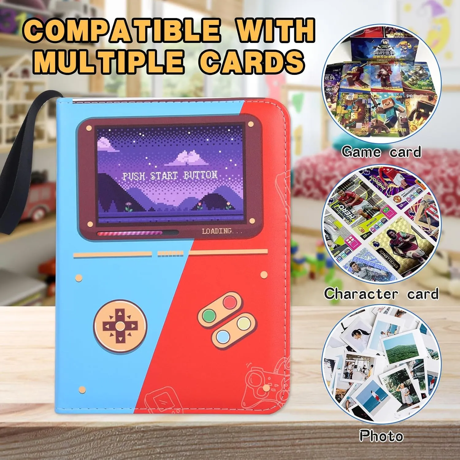 4 Pocket Trading Card Binder, Card Collection Binder with 50 Removable Sheets, Portable Waterproof Card Album Holder Zipper