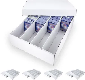4 Row Trading Card Storage Box, 5 Pack 3200 Count White Cardboard Storage Box with Divider for Basketball/MTG/TCG/Sports/Game Cards Organizer and Collection