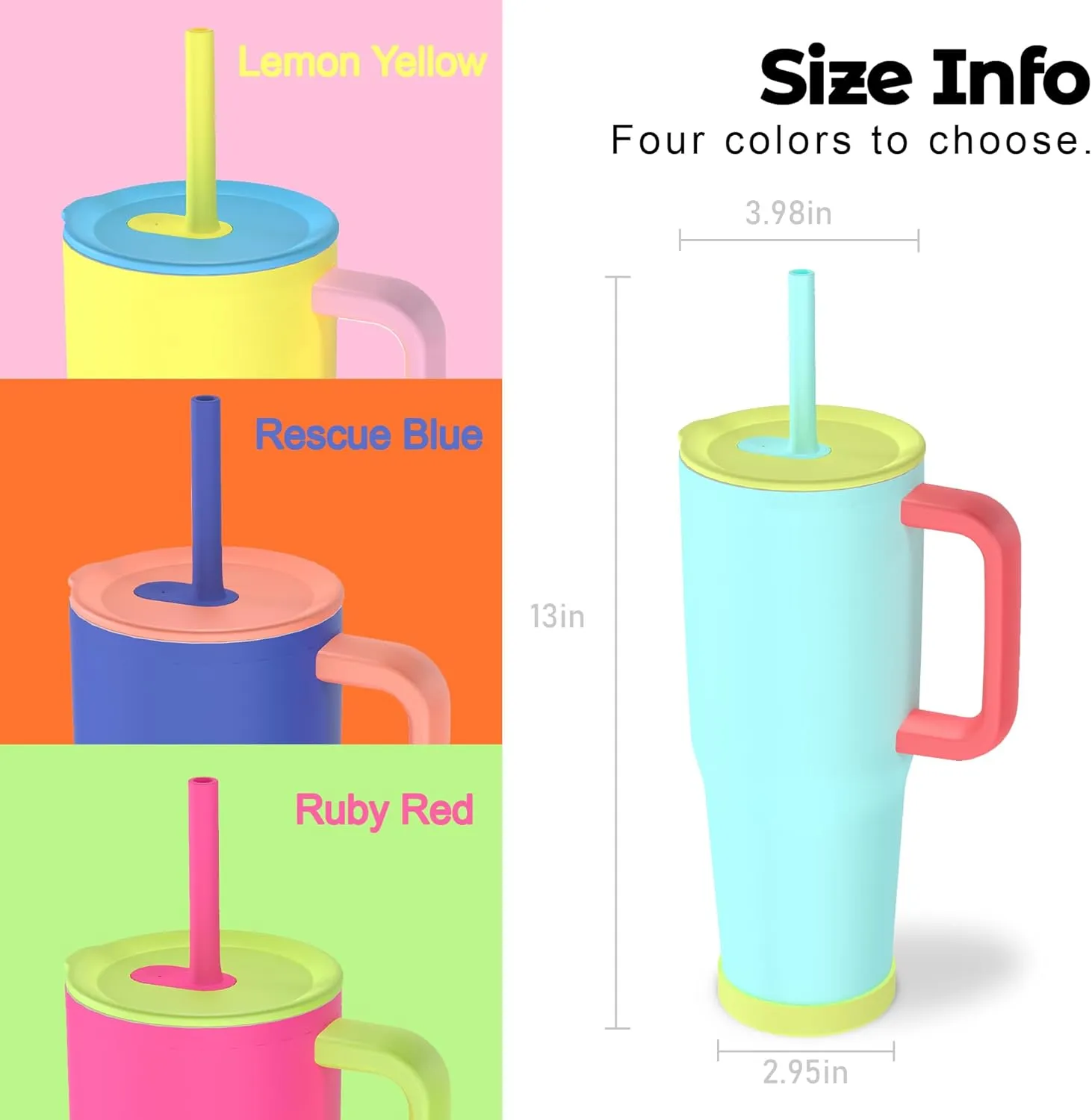 40 oz Tumbler with Handle and Straw for Her, Flexible Straw, Insulated Tumbler Cups with Silicone Bottom, Keeps Beverages Cold Up to 24 Hours, Gym/Work/Travel/School/Gift（Elegant Blue）