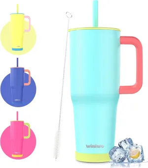 40 oz Tumbler with Handle and Straw for Her, Flexible Straw, Insulated Tumbler Cups with Silicone Bottom, Keeps Beverages Cold Up to 24 Hours, Gym/Work/Travel/School/Gift（Elegant Blue）