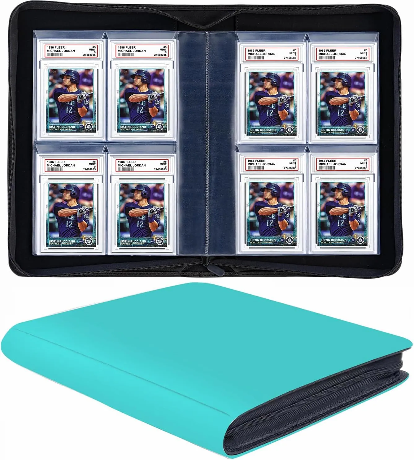40 Pockets Graded Card Binder, Toploading PSA Slab Holder Album, PU Leather Graded Card Storage Binder, Premium 4 Pocket PSA Card Binder Album with Sleeves (Teal)