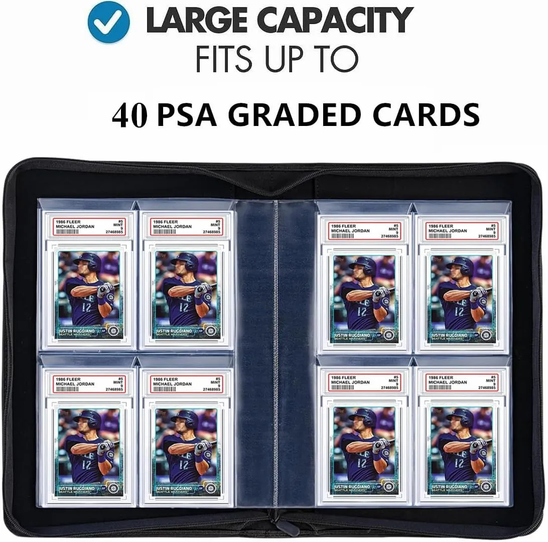 40 Pockets Graded Card Binder, Toploading PSA Slab Holder Album, PU Leather Graded Card Storage Binder, Premium 4 Pocket PSA Card Binder Album with Sleeves (Teal)
