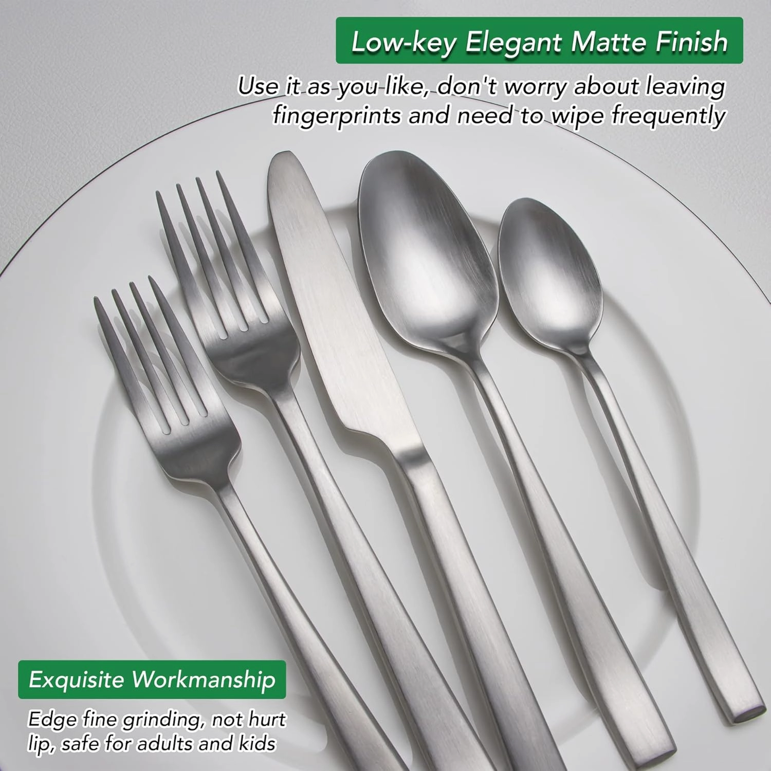 40 Piece Silverware Set Service for 8, EIUBUIE Premium Stainless Steel Cutlery Set, Matte Finish Flatware Sets Durable Solid, Modern Kitchen Tableware Eating Utensil Sets Include Spoons Forks Knives