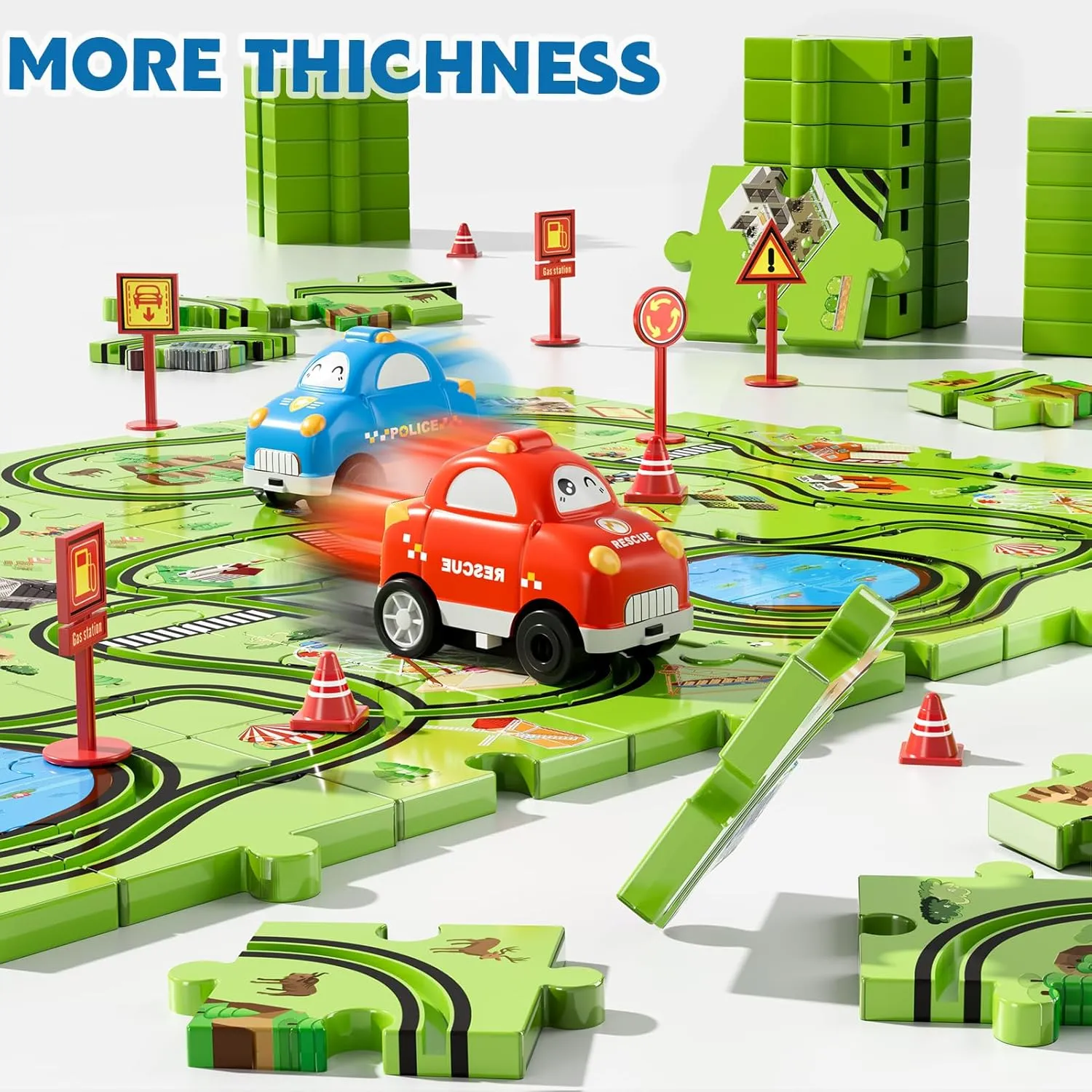 48 PCS Puzzle Race Track Car Set for Toddlers Kids Boys, Toddler Toys Gifts for 3 4 5 Year Old Boys and Girls, Puzzle Tracks Car Toys for Ages 3-5 4-6