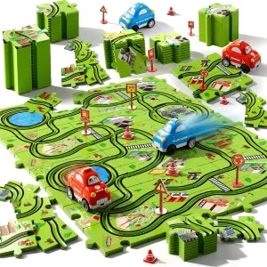 48 PCS Puzzle Race Track Car Set for Toddlers Kids Boys, Toddler Toys Gifts for 3 4 5 Year Old Boys and Girls, Puzzle Tracks Car Toys for Ages 3-5 4-6
