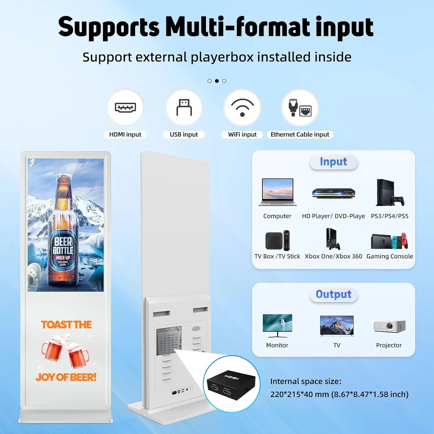 49 inch Indoor Digital Signage Touchscreen IPS Floor Standing Digital Kiosks Interactive Displays with WiFi HDMI/USB Input Auto AD Player, Android OS White
