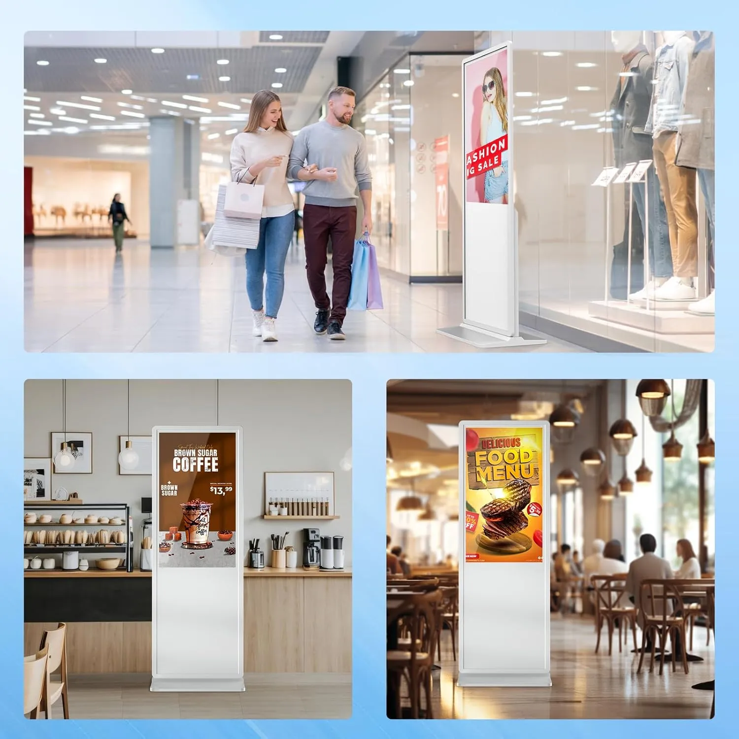 49 inch Indoor Digital Signage Touchscreen IPS Floor Standing Digital Kiosks Interactive Displays with WiFi HDMI/USB Input Auto AD Player, Android OS White