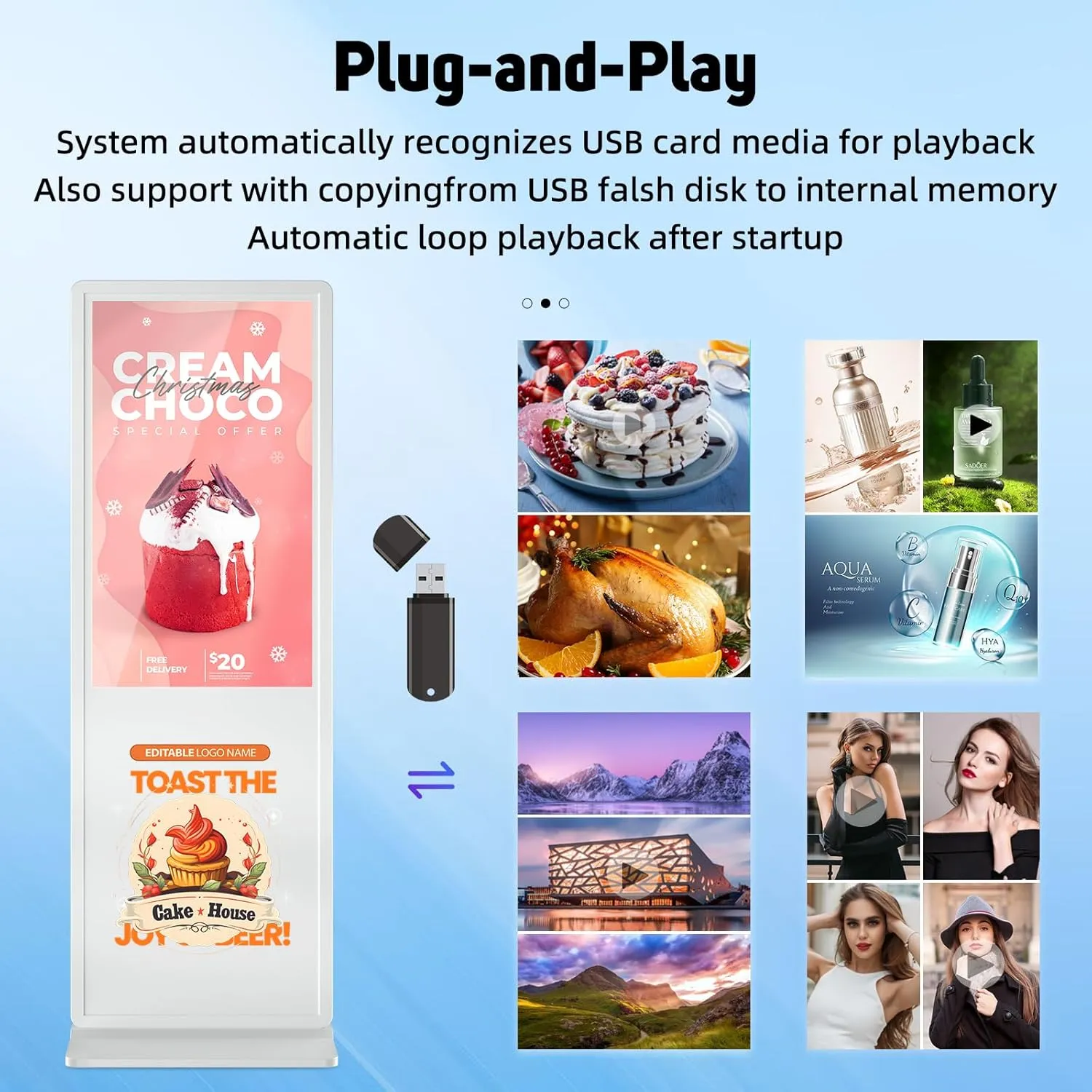 49 inch Indoor Digital Signage Touchscreen IPS Floor Standing Digital Kiosks Interactive Displays with WiFi HDMI/USB Input Auto AD Player, Android OS White