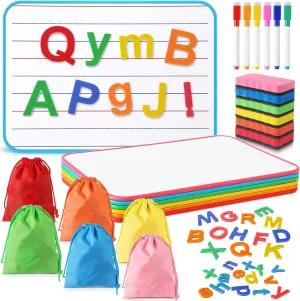 492 Pcs Magnetic Board and Letters Set - 468 Pcs EVA Magnetic Alphabet Letters with 6 Storage Bags, 6 Double Sided Erase Ruled Lap Boards, 6 Whiteboard Pen and 6 Erasers for Learning