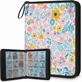 4 Pockets Trading Card Binder Sleeves for Girls Gifts,Sports Pink Card Holder Binder 400 Pockets with 50 Pages & 3 Ring Binder,Cute Photo Playing Card Book Collection for Collectors(Colorful Floral)