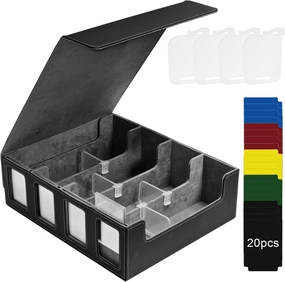4 Row Trading Card Storage Box, 3000  MTG Card Organizer with 20 Dividers & 4 Supporters for Game Sport Cards (Black/Gray)