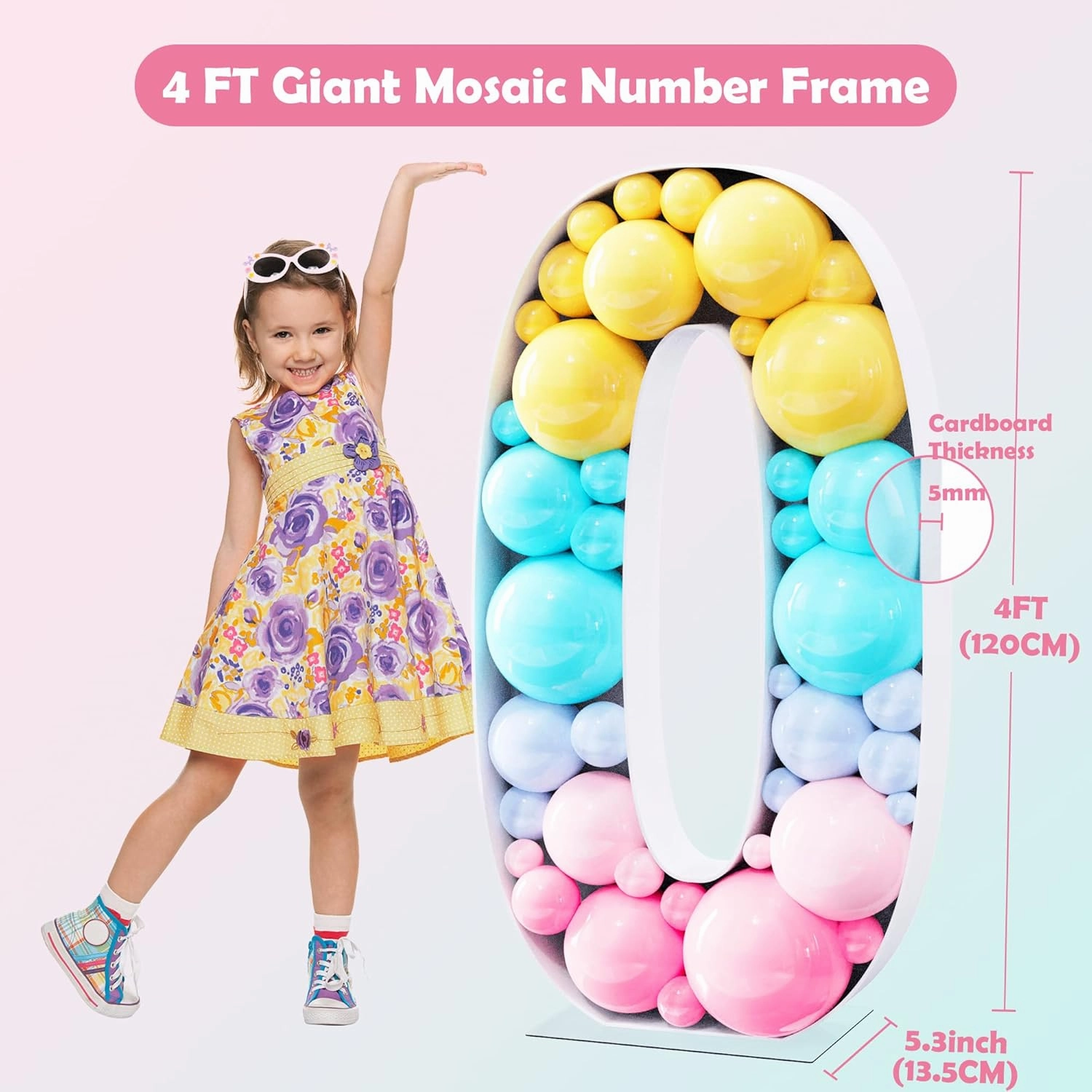 4FT Marquee Letters Mosaic Large Letters O Balloon Frame for Birthday Party Wedding Backdrop Decoration Anniversary Baby Shower Day Decor Pre-Cut Big Foam Board with Acrylic Plate Base