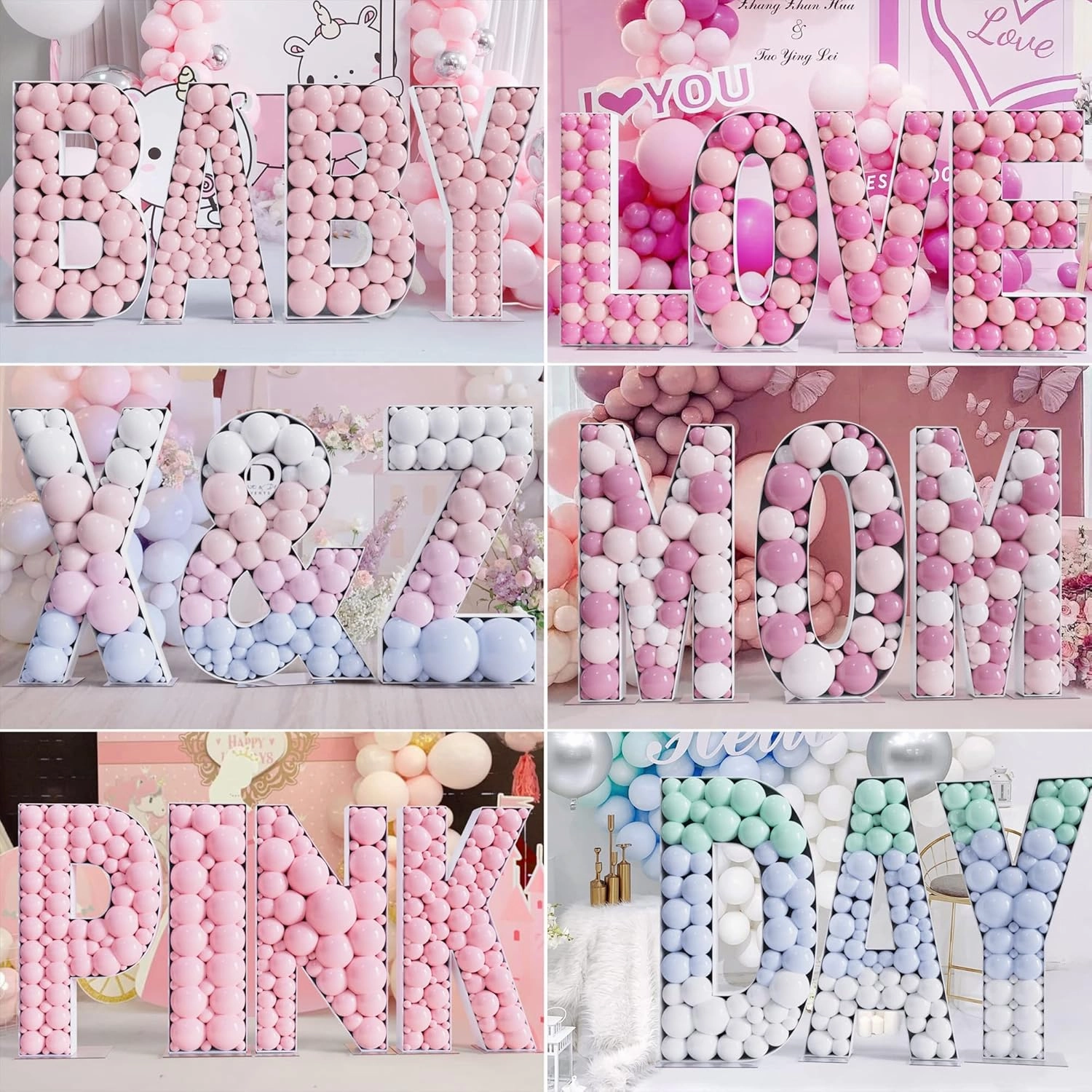 4FT Marquee Letters Mosaic Large Letters O Balloon Frame for Birthday Party Wedding Backdrop Decoration Anniversary Baby Shower Day Decor Pre-Cut Big Foam Board with Acrylic Plate Base