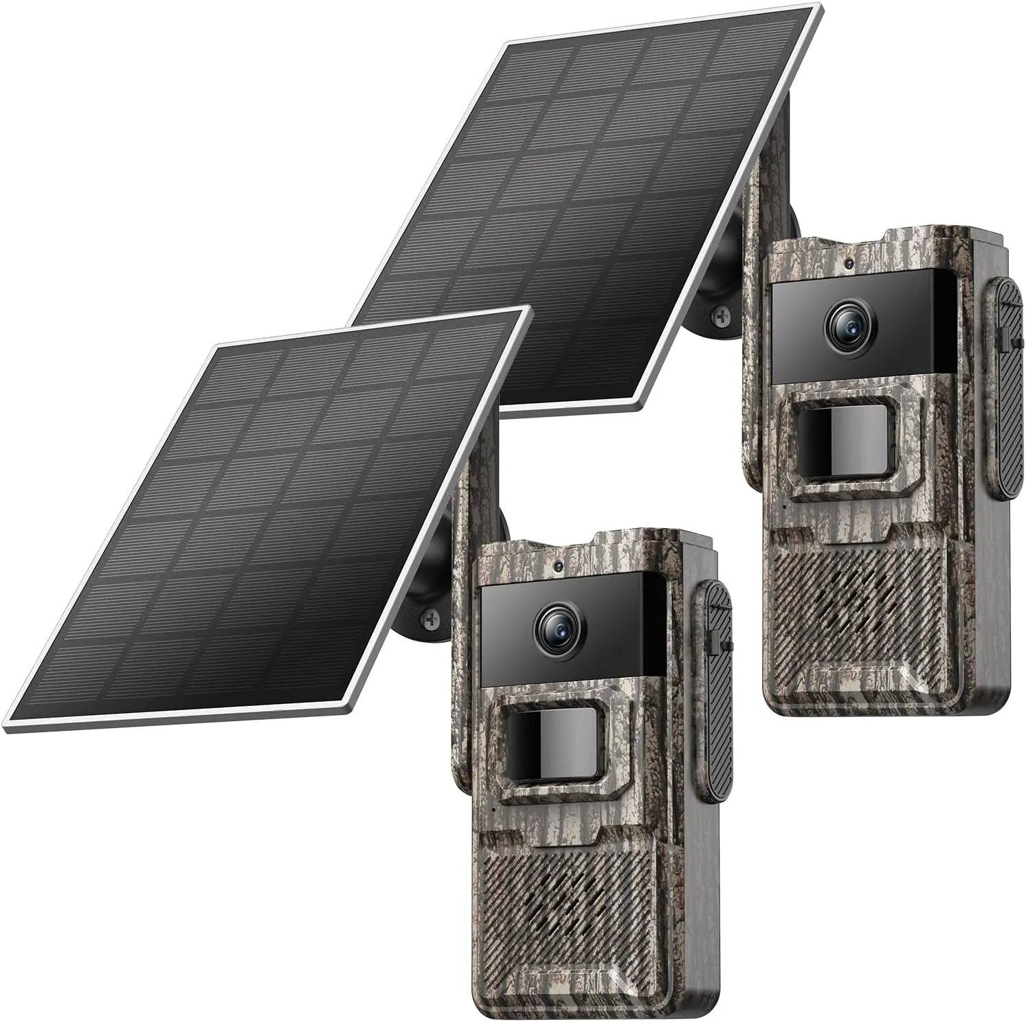4G LTE Cellular Trail Cameras 2 Packs Unlimited Data Plan Solar Trail Cameras Built in SIM Card Game Camera IP65 Waterproof Security Camera with 2K Live Video, No Glow Night Vision