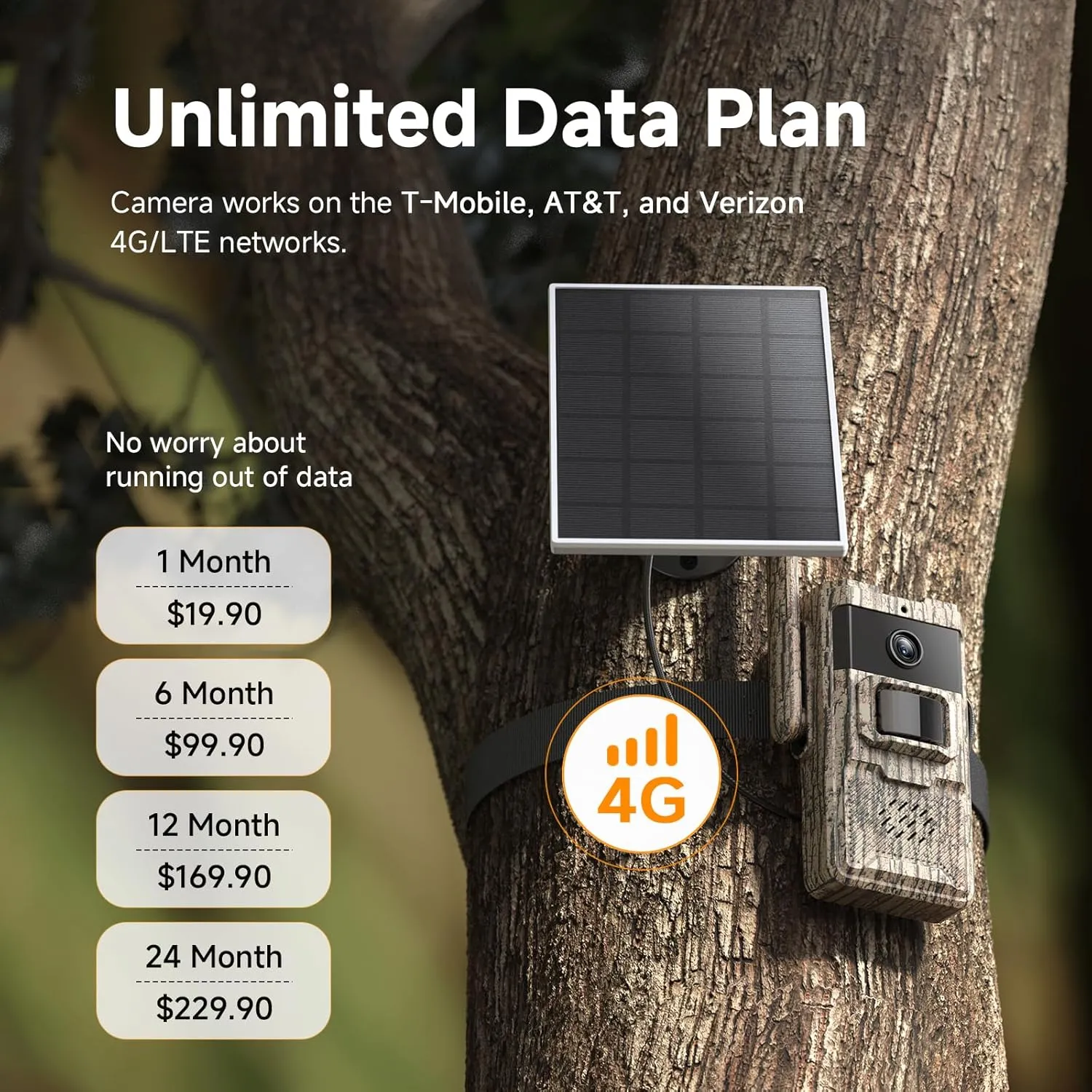 4G LTE Cellular Trail Cameras 2 Packs Unlimited Data Plan Solar Trail Cameras Built in SIM Card Game Camera IP65 Waterproof Security Camera with 2K Live Video, No Glow Night Vision
