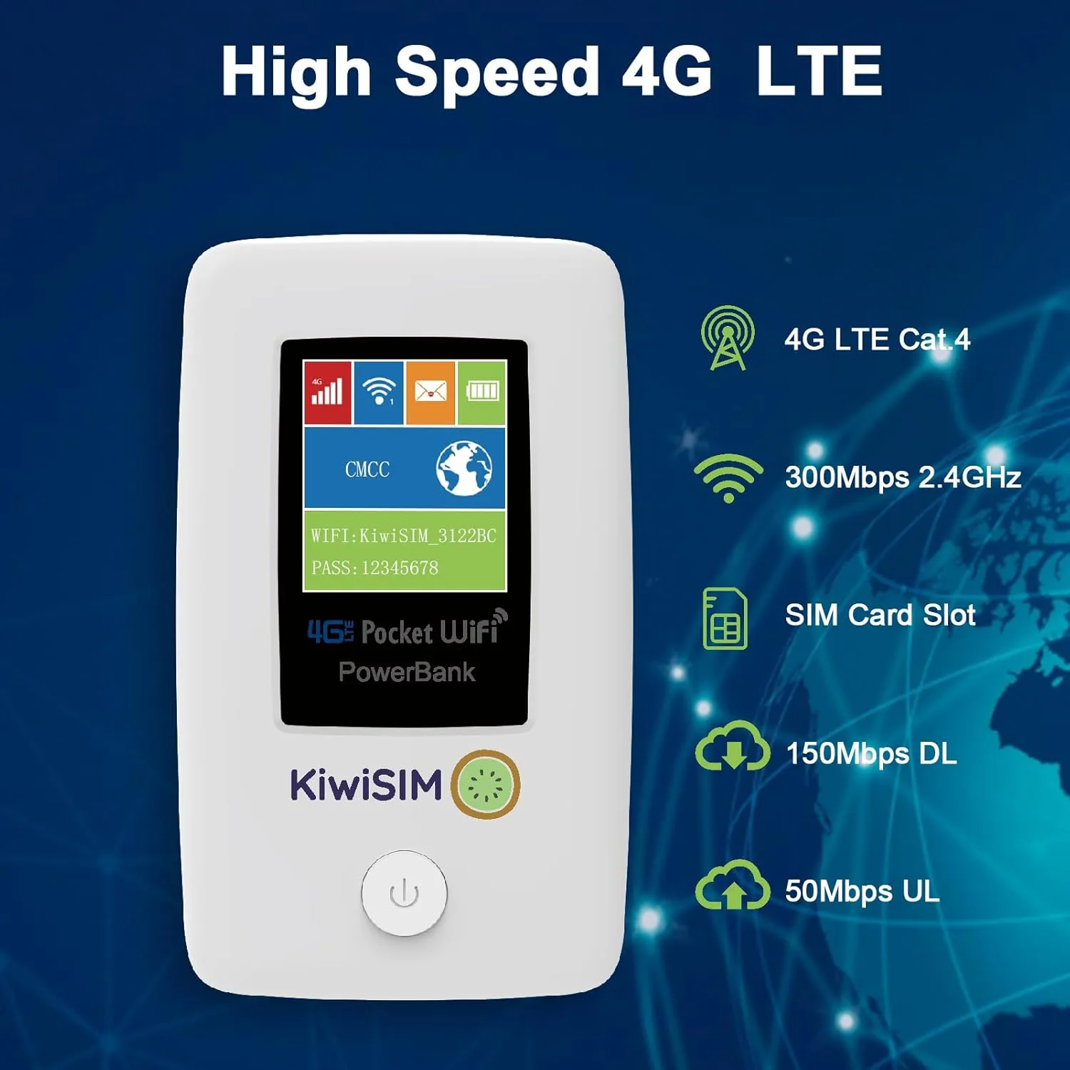 4G LTE Portable Mobile Hotspot WiFi - Pocket WiFi with 1GB Data, Hotspot Router & Power Bank 6000mAh, No Contract or SIM Card Required,10 Connected Devices, Ideal for Travel in The US & Europe