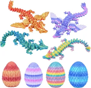 4PCS 3D Printed Dragon Eggs with Articulated Dragons,Mystery Toys Gifts for Kids Adults Easter Basket Stuffers Christmas Stocking Fillers Home Office Decor (Multicolor SetB-4pcs)