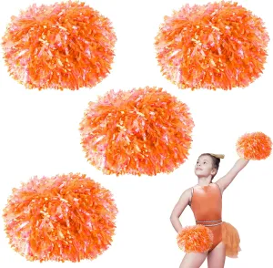 4Pcs Cheerleading Pom Poms for Kids, 2 Pair Cheerleader Pompoms with Baton Handle, Squad Pompoms for Boy Girl Adults School Team Spirit Sports Cheering Game